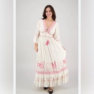 NWT Ananta Boho Maxi Dress In Pink W/ Metallic Shimmer Size Large/XL